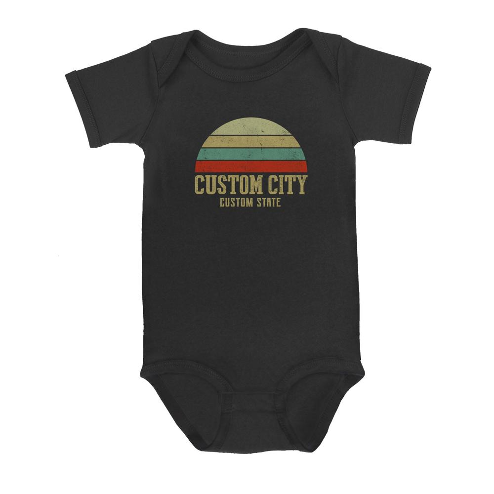 City Vintage Retro Sunset | Custom city Baby Onesie City Vintage Retro Sunset | Custom city Baby Onesie
